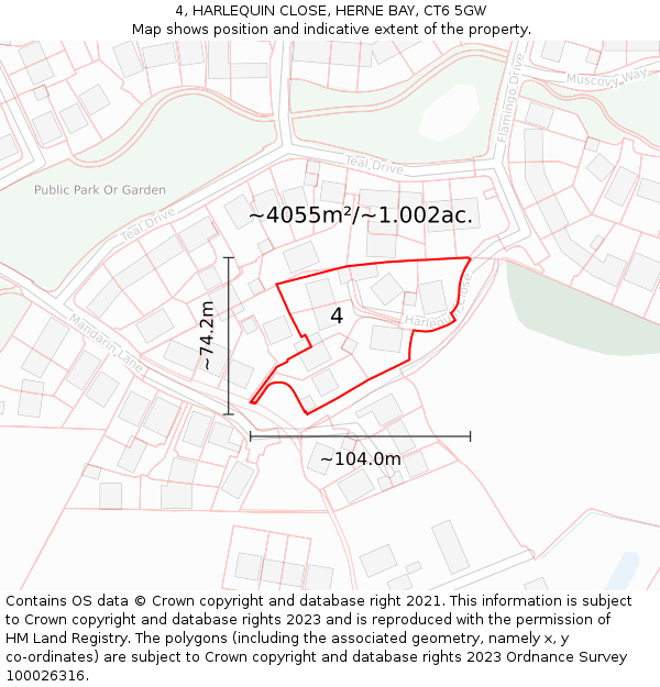 4, HARLEQUIN CLOSE, HERNE BAY, CT6 5GW: Plot and title map