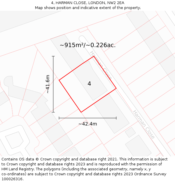 4, HARMAN CLOSE, LONDON, NW2 2EA: Plot and title map