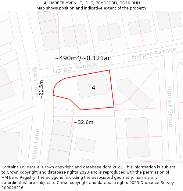 4, HARPER AVENUE, IDLE, BRADFORD, BD10 8NU: Plot and title map