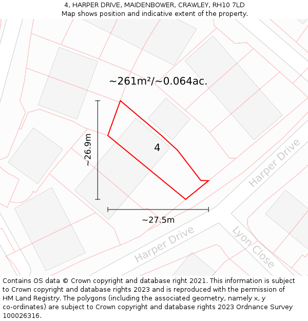 4, HARPER DRIVE, MAIDENBOWER, CRAWLEY, RH10 7LD: Plot and title map