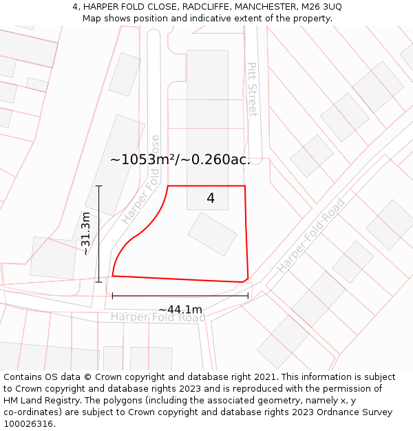 4, HARPER FOLD CLOSE, RADCLIFFE, MANCHESTER, M26 3UQ: Plot and title map