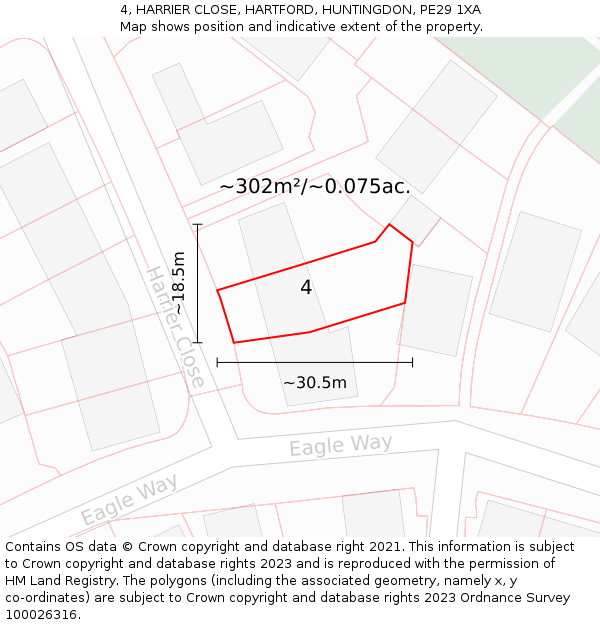 4, HARRIER CLOSE, HARTFORD, HUNTINGDON, PE29 1XA: Plot and title map