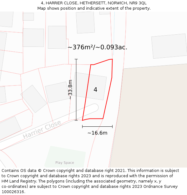 4, HARRIER CLOSE, HETHERSETT, NORWICH, NR9 3QL: Plot and title map