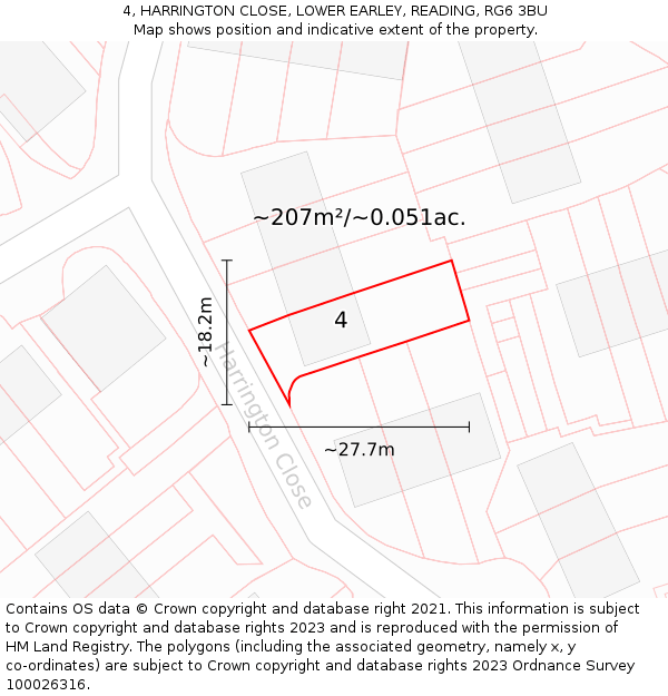 4, HARRINGTON CLOSE, LOWER EARLEY, READING, RG6 3BU: Plot and title map