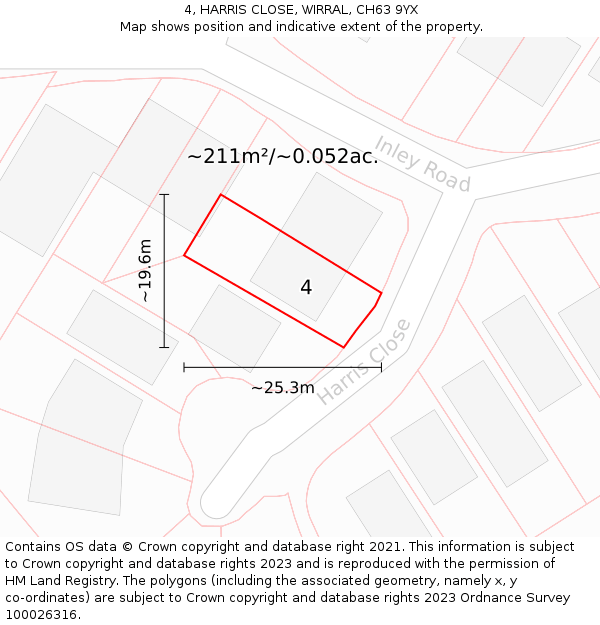 4, HARRIS CLOSE, WIRRAL, CH63 9YX: Plot and title map