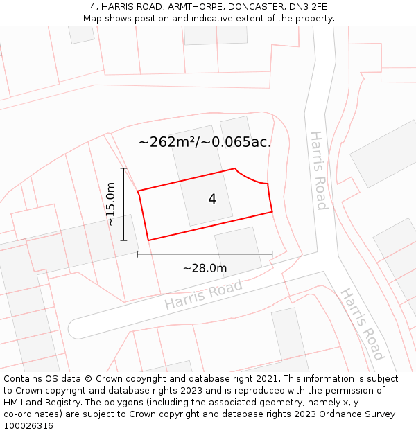 4, HARRIS ROAD, ARMTHORPE, DONCASTER, DN3 2FE: Plot and title map
