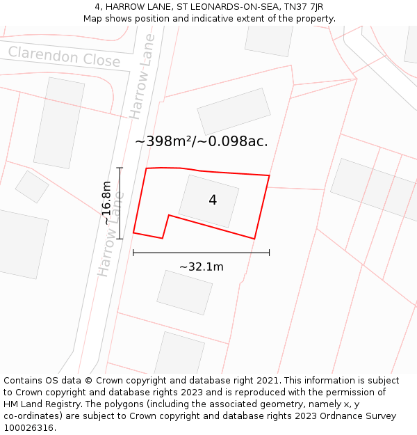 4, HARROW LANE, ST LEONARDS-ON-SEA, TN37 7JR: Plot and title map