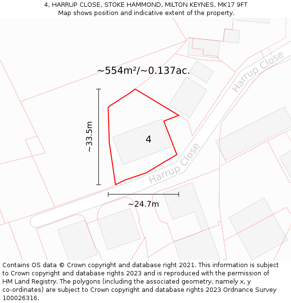 4, HARRUP CLOSE, STOKE HAMMOND, MILTON KEYNES, MK17 9FT: Plot and title map