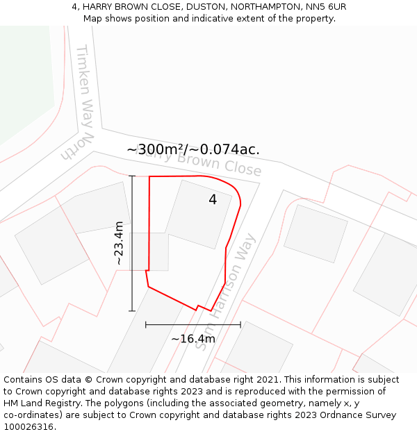 4, HARRY BROWN CLOSE, DUSTON, NORTHAMPTON, NN5 6UR: Plot and title map