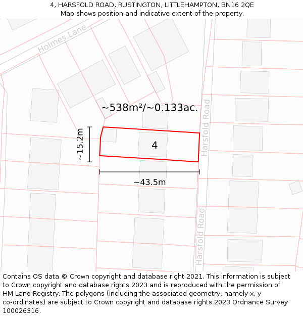 4, HARSFOLD ROAD, RUSTINGTON, LITTLEHAMPTON, BN16 2QE: Plot and title map