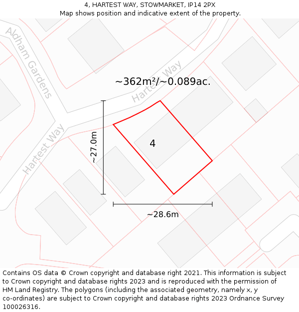 4, HARTEST WAY, STOWMARKET, IP14 2PX: Plot and title map