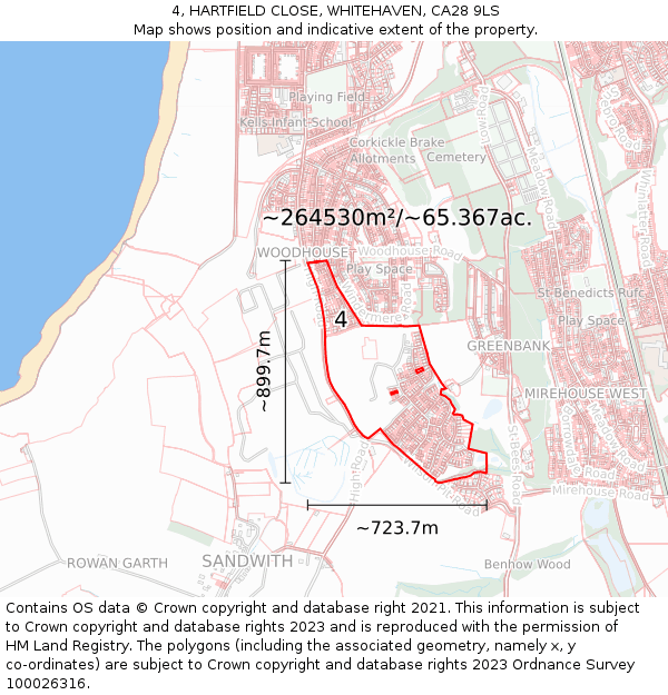 4, HARTFIELD CLOSE, WHITEHAVEN, CA28 9LS: Plot and title map