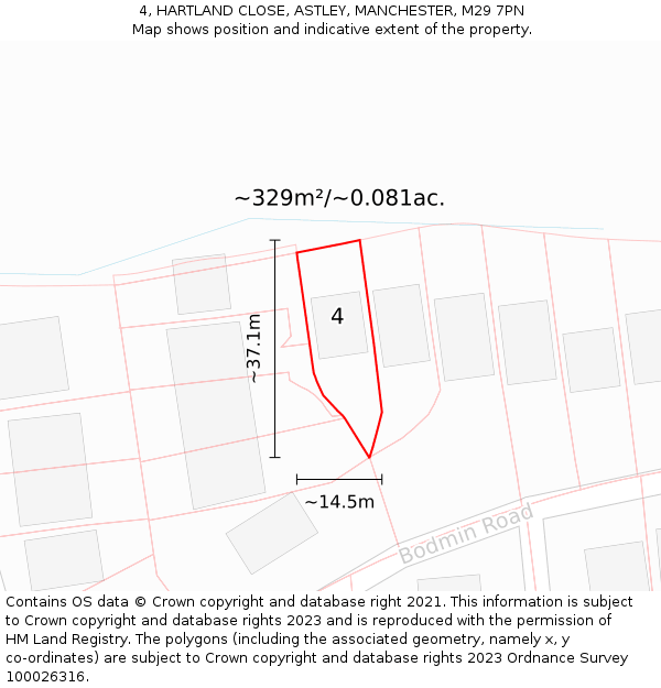 4, HARTLAND CLOSE, ASTLEY, MANCHESTER, M29 7PN: Plot and title map