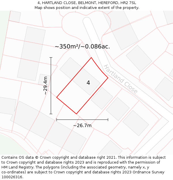 4, HARTLAND CLOSE, BELMONT, HEREFORD, HR2 7SL: Plot and title map