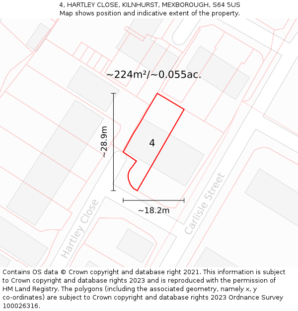 4, HARTLEY CLOSE, KILNHURST, MEXBOROUGH, S64 5US: Plot and title map