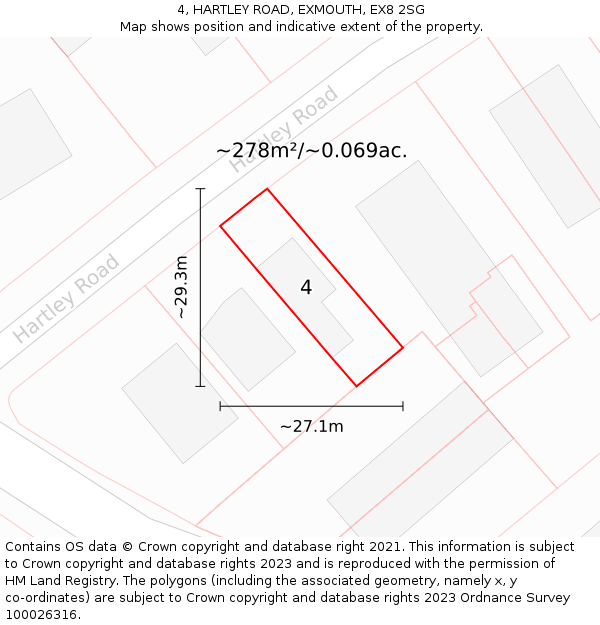 4, HARTLEY ROAD, EXMOUTH, EX8 2SG: Plot and title map
