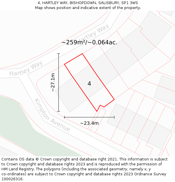 4, HARTLEY WAY, BISHOPDOWN, SALISBURY, SP1 3WS: Plot and title map