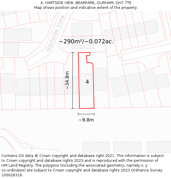 4, HARTSIDE VIEW, BEARPARK, DURHAM, DH7 7TE: Plot and title map