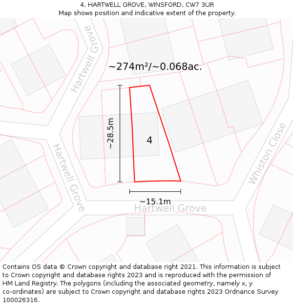 4, HARTWELL GROVE, WINSFORD, CW7 3UR: Plot and title map