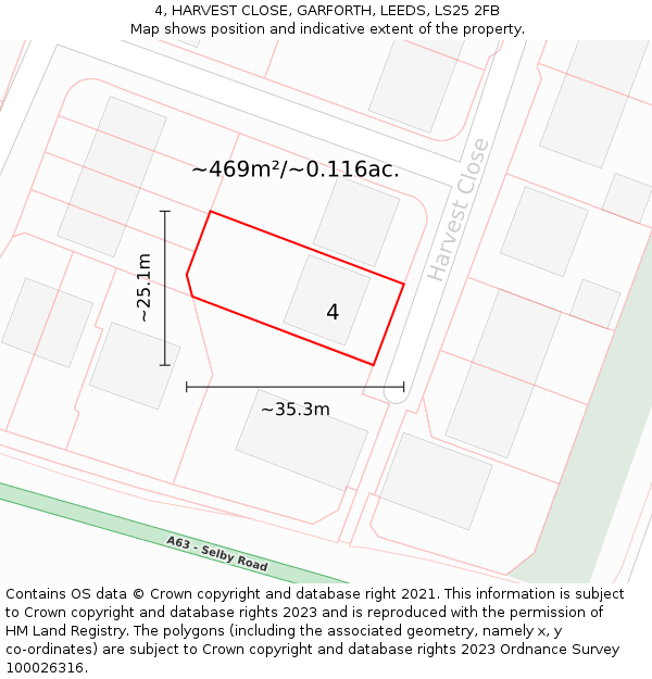 4, HARVEST CLOSE, GARFORTH, LEEDS, LS25 2FB: Plot and title map