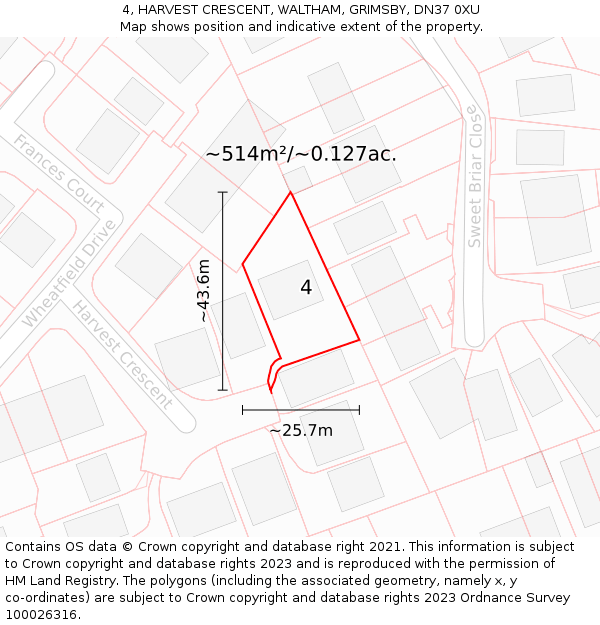 4, HARVEST CRESCENT, WALTHAM, GRIMSBY, DN37 0XU: Plot and title map