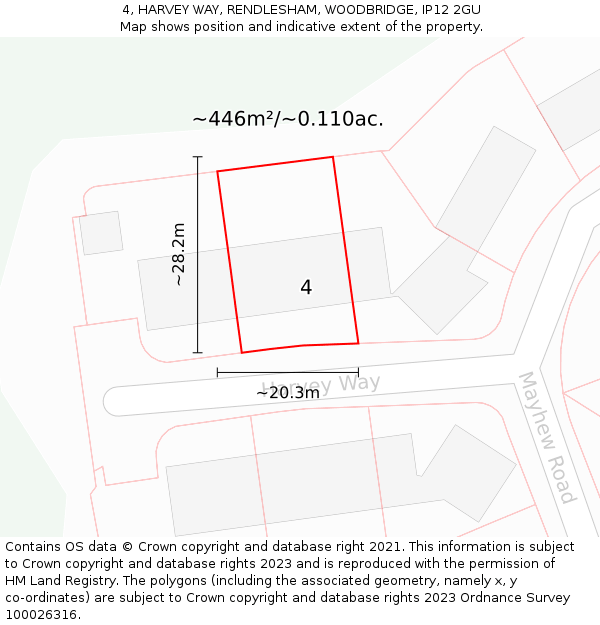 4, HARVEY WAY, RENDLESHAM, WOODBRIDGE, IP12 2GU: Plot and title map