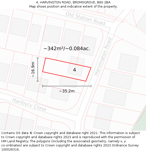 4, HARVINGTON ROAD, BROMSGROVE, B60 2BA: Plot and title map