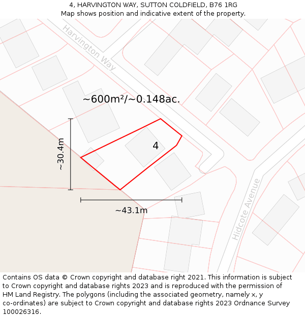 4, HARVINGTON WAY, SUTTON COLDFIELD, B76 1RG: Plot and title map
