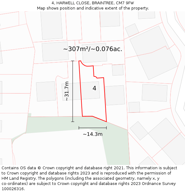 4, HARWELL CLOSE, BRAINTREE, CM7 9FW: Plot and title map