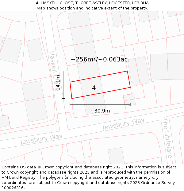 4, HASKELL CLOSE, THORPE ASTLEY, LEICESTER, LE3 3UA: Plot and title map