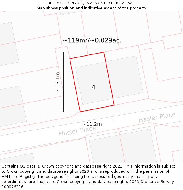 4, HASLER PLACE, BASINGSTOKE, RG21 6AL: Plot and title map