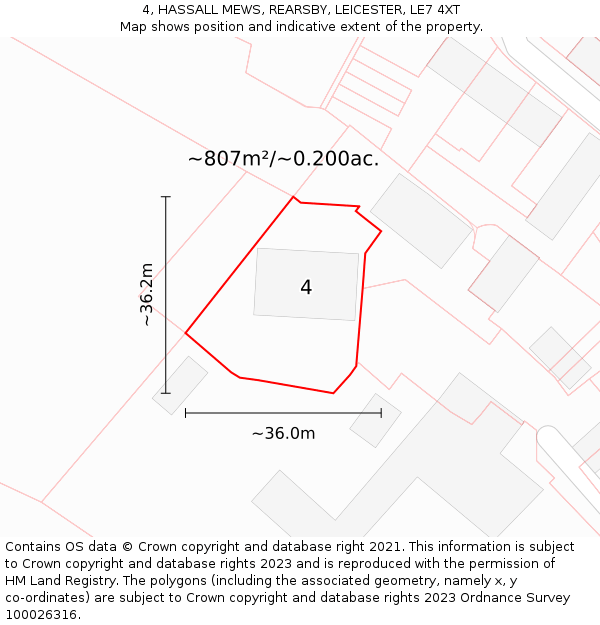 4, HASSALL MEWS, REARSBY, LEICESTER, LE7 4XT: Plot and title map