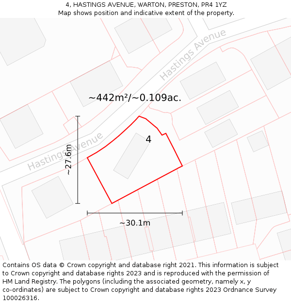 4, HASTINGS AVENUE, WARTON, PRESTON, PR4 1YZ: Plot and title map