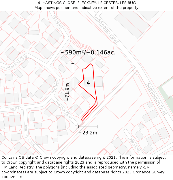 4, HASTINGS CLOSE, FLECKNEY, LEICESTER, LE8 8UG: Plot and title map