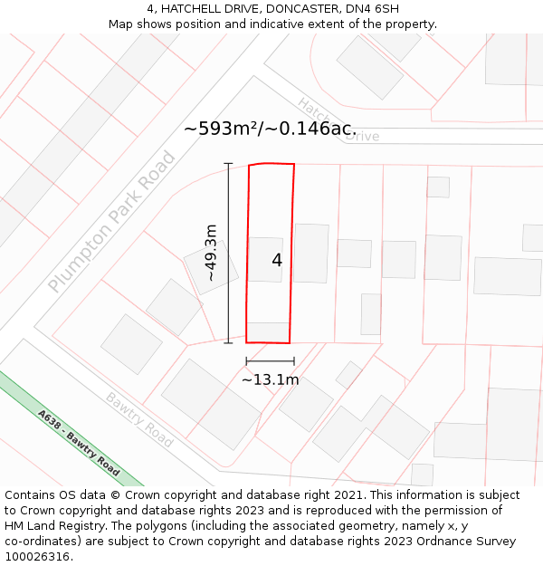 4, HATCHELL DRIVE, DONCASTER, DN4 6SH: Plot and title map