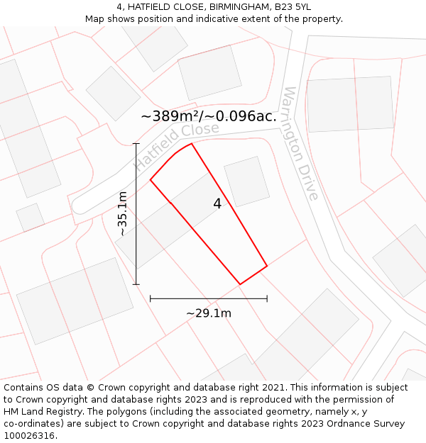 4, HATFIELD CLOSE, BIRMINGHAM, B23 5YL: Plot and title map