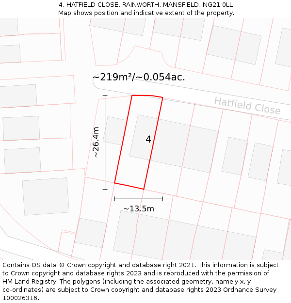 4, HATFIELD CLOSE, RAINWORTH, MANSFIELD, NG21 0LL: Plot and title map