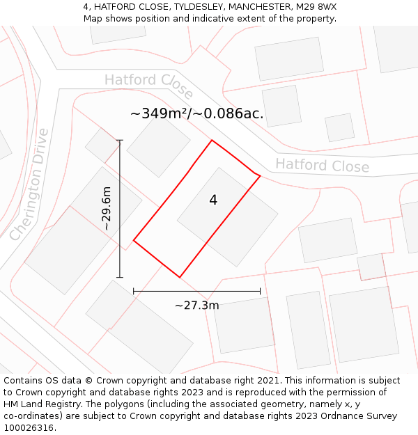 4, HATFORD CLOSE, TYLDESLEY, MANCHESTER, M29 8WX: Plot and title map