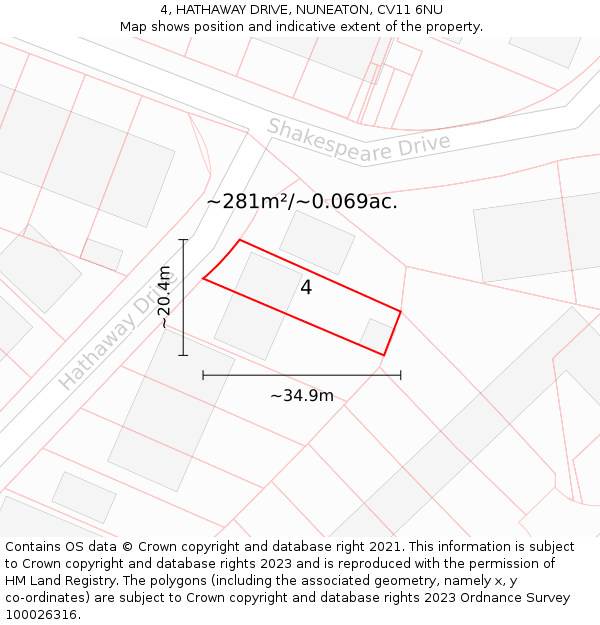 4, HATHAWAY DRIVE, NUNEATON, CV11 6NU: Plot and title map