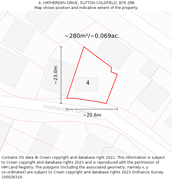 4, HATHERDEN DRIVE, SUTTON COLDFIELD, B76 2RB: Plot and title map