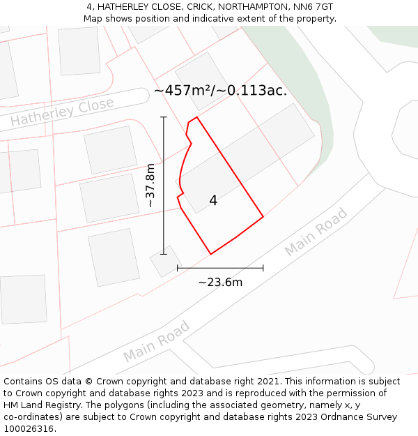 4, HATHERLEY CLOSE, CRICK, NORTHAMPTON, NN6 7GT: Plot and title map