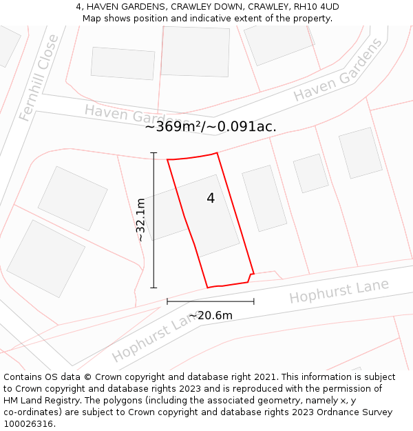 4, HAVEN GARDENS, CRAWLEY DOWN, CRAWLEY, RH10 4UD: Plot and title map