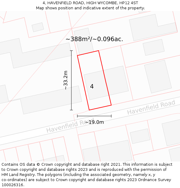 4, HAVENFIELD ROAD, HIGH WYCOMBE, HP12 4ST: Plot and title map