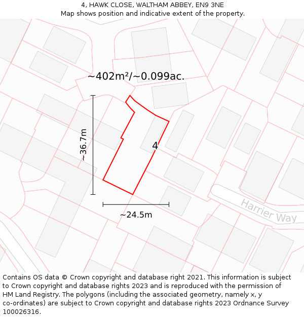 4, HAWK CLOSE, WALTHAM ABBEY, EN9 3NE: Plot and title map