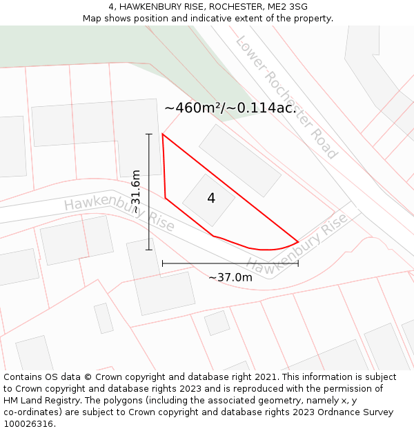 4, HAWKENBURY RISE, ROCHESTER, ME2 3SG: Plot and title map