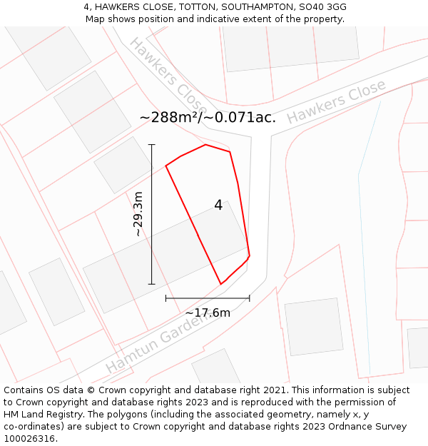 4, HAWKERS CLOSE, TOTTON, SOUTHAMPTON, SO40 3GG: Plot and title map
