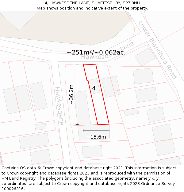 4, HAWKESDENE LANE, SHAFTESBURY, SP7 8NU: Plot and title map