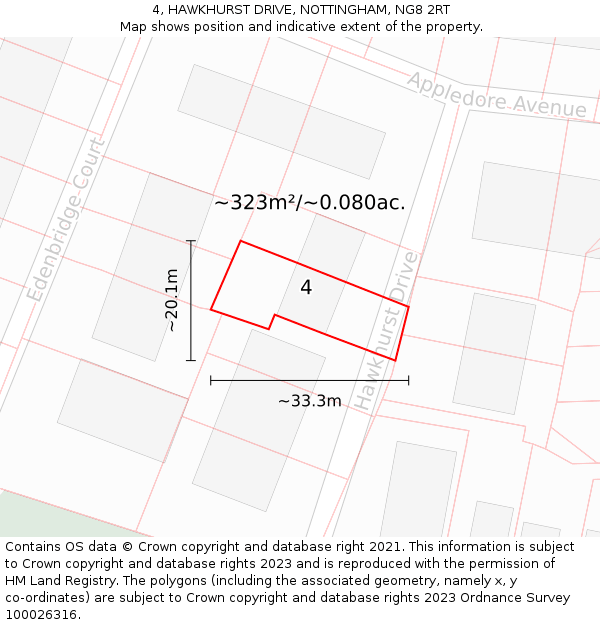 4, HAWKHURST DRIVE, NOTTINGHAM, NG8 2RT: Plot and title map