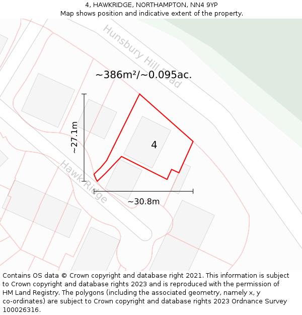4, HAWKRIDGE, NORTHAMPTON, NN4 9YP: Plot and title map