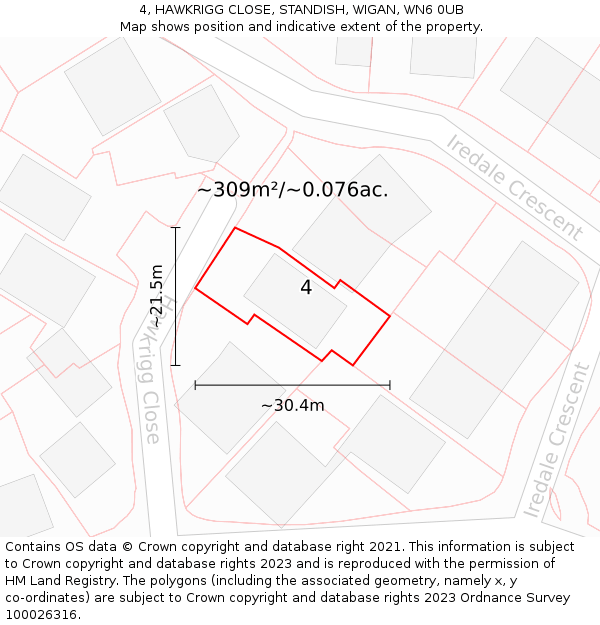 4, HAWKRIGG CLOSE, STANDISH, WIGAN, WN6 0UB: Plot and title map